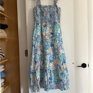 J. Crew Factory Floral Smocked Maxi Dress - Blue, Green, Orange